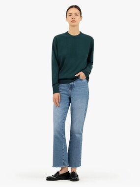 Maison Cashmere Essential Boyfriend Sweater XL Dark Green Relaxed 100% Cashmere